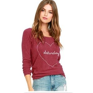 Chaser Saturday Love Washed Red Backless Sweatshirt
